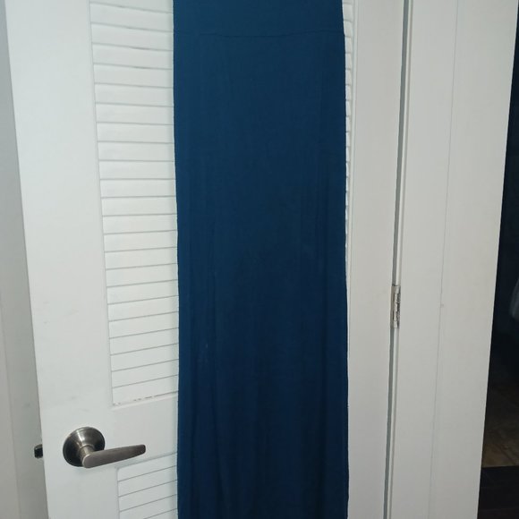 Womens Maxi Skirt Fold-top Deep Blue Teal Foldover Waist Long Skirt - Picture 5 of 6